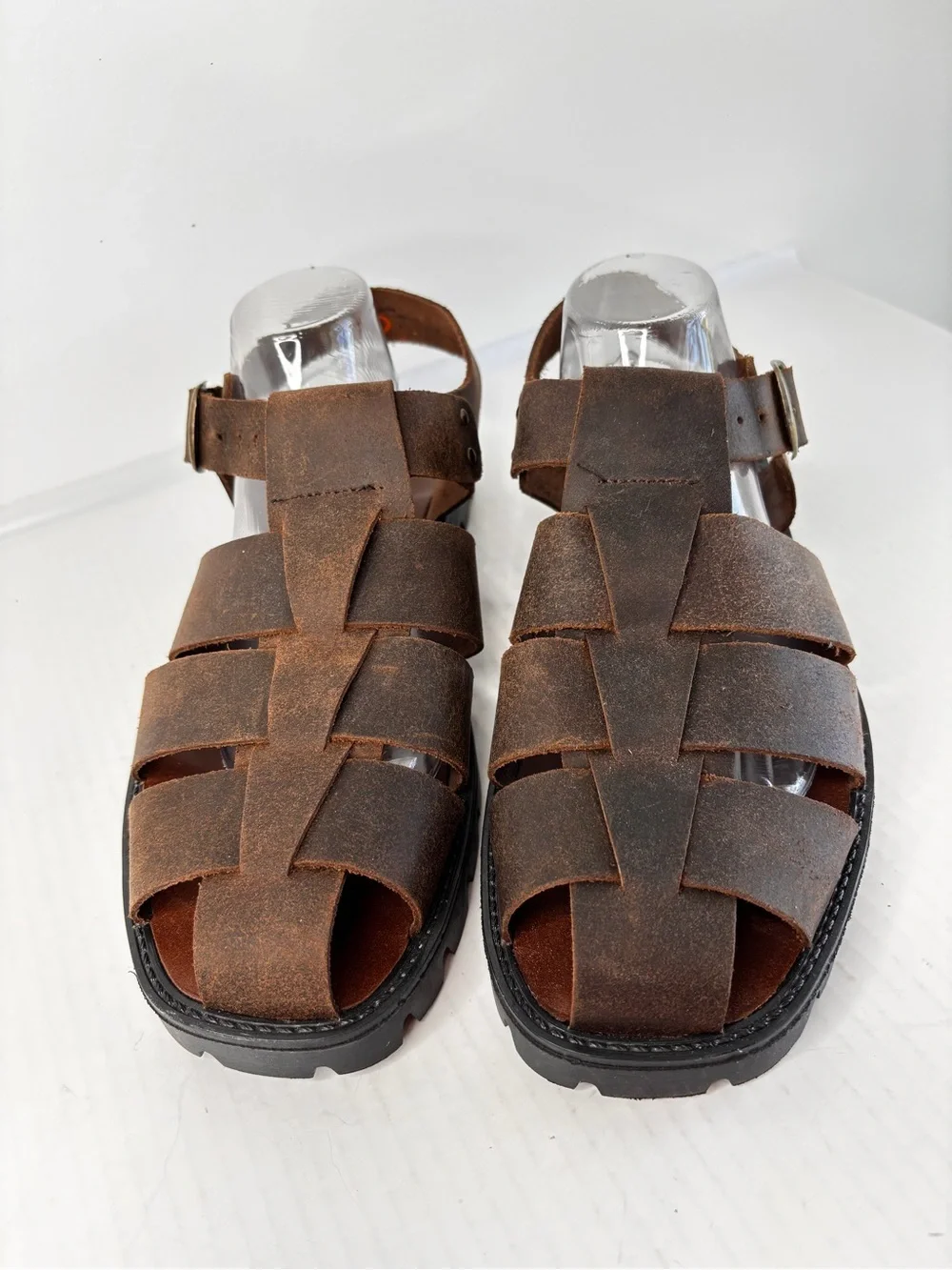 Northwest Territory Brown Leather Fisherman Sandals Mens Sz 10 Woven Rugged Sole